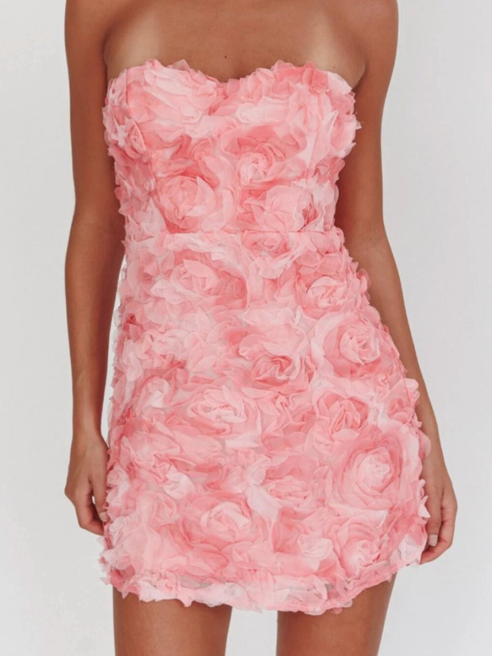 Selfie Leslie Strapless Rose-Embellished Pink Mini Dress - Picture 2 of 16